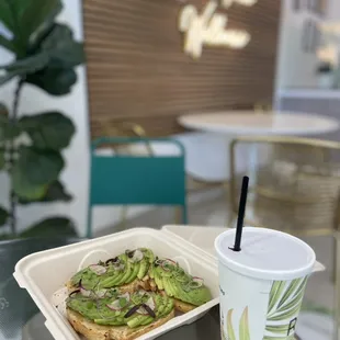 Perfectly healthy and yummy brunch! Rawvocado toast and Blueberry Nice Cream smoothie