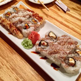 Tempura Sweet Potato Roll (left) and Teriyaki Tofu Roll (right)