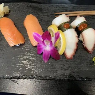 Smoked Salmon Nigiri, Tako Nigiri