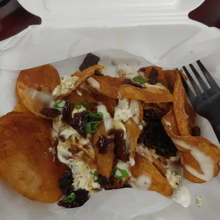 House made chips with candied bacon, smoked blue cheese, green onions