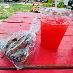 Walnut brownie and kool-aid