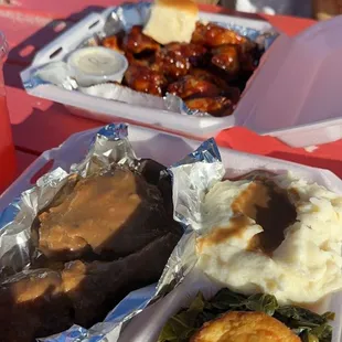 a tray of food on a picnic table