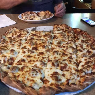 a large pizza on a table