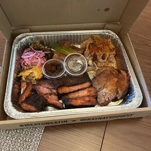 Meat Sweats sampler, so good enough food for 3 adults especially with sides