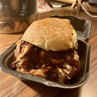 RayRay's Pork Sandwich with BBQ sweet sauce.