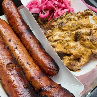 Jerk Chicken and Ray Rays Hot Link