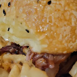 Close-up pulled pork Sammie