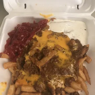 Awesome chill cheese fries this is a must try item along with more delicious selections