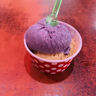 Ube and sea salt caramel gelato