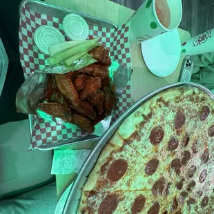 Wings and pizza