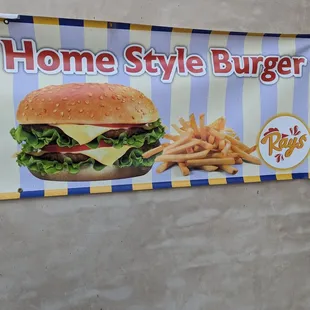 a sign for a home style burger