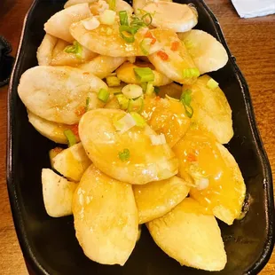 a platter of fried bananas