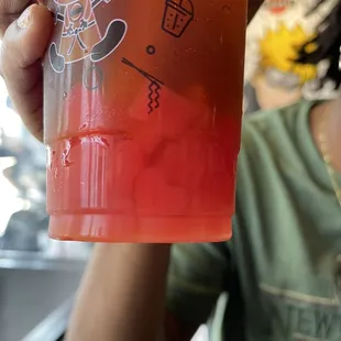 Mango iced tea with heart shaped jelly