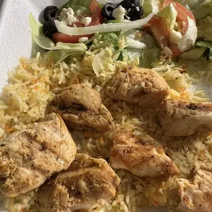 This is chicken kebab. Absolutely not fresh rice.