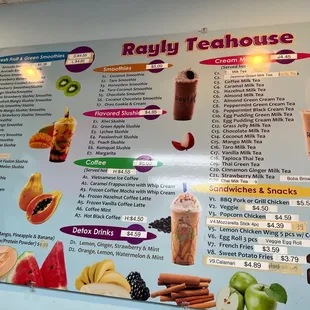 the menu for rayly teahouse