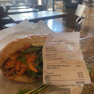 Lemongrass beef banh mi (8.95) eaten in cafe next door.