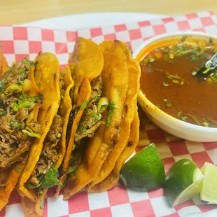 Birria tacos and consome!
