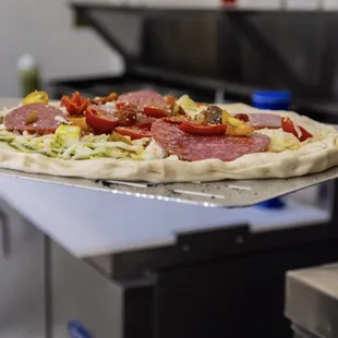 a pizza being prepared