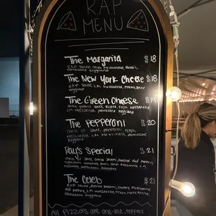 a menu on a blackboard
