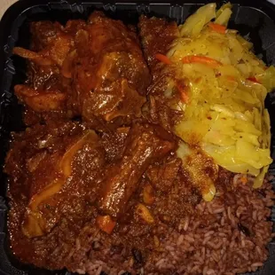 Ox Tail, Rice &amp; Peas, Cabbage