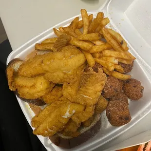 Red Snapper, Hush Puppies, Shrimp, &amp;  Fries