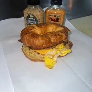 Bacon egg and cheese on a croissant