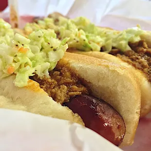 All-Beef Coney Island with Chili and Slaw $2.25/each