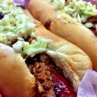 All-Beef Coney Island w/ chili and slaw
