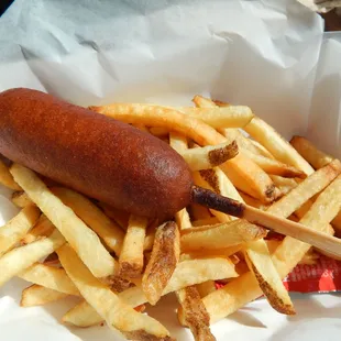 Corndog and fries basket, Tuesday 1 August 2023.