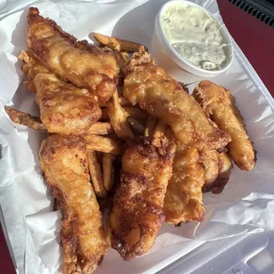 Double fish and chips - 8 piece fish, small fries, and a large tartar sauce