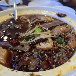 Spicy blood cake and intestines