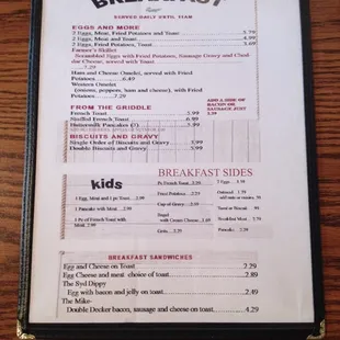 Breakfast menu