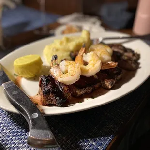 Steak and Shrimp with Whipped potatoes