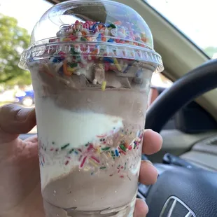 Chocolate and Vanilla custard swirl with sprinkles. [GF]