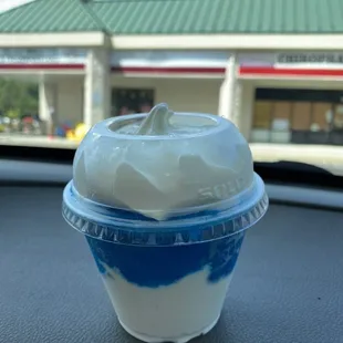 Blue raspberry ice and vanilla custard.  Honestly, the blue flavor was subtle and not your traditional blue raspberry.  Not my favorite!