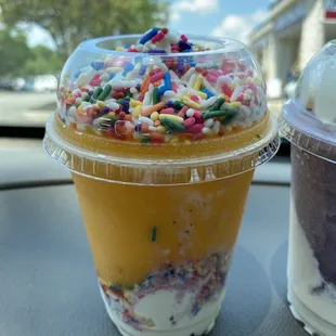 Mango ice and Vanilla custard, with sprinkles.  [GF]
