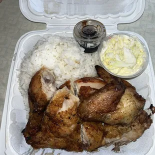 Huli chicken white rice and pineapple coleslaw