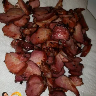 Cut and pan fried smoked meat.  Comes frozen in whole chunks &amp; vacuum sealed for $10/lb.