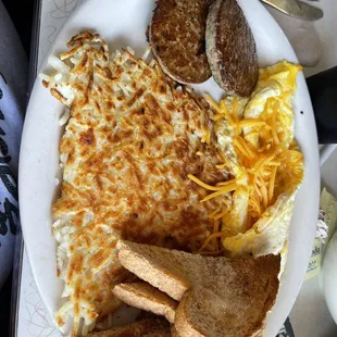 The Sausage , 2 eggs , toast w/hash browns.