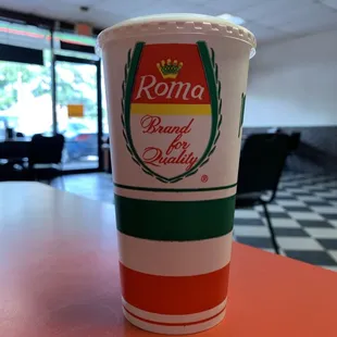 a paper cup of roma bread