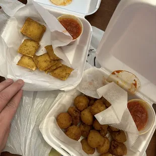 Toasted Cheese Ravioli and Breaded Fried Mushrooms