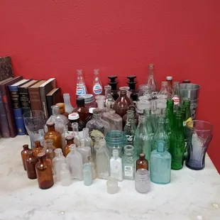 a collection of medicine bottles