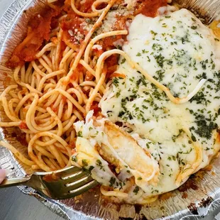 Chicken Cutlet Parmesan w/ Spaghetti