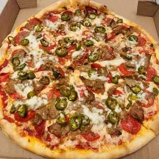 Meat Lovers Pizza with jalapeño no ham