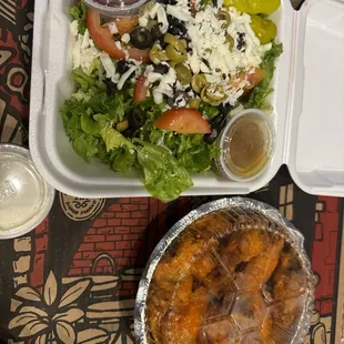 Salad and wings