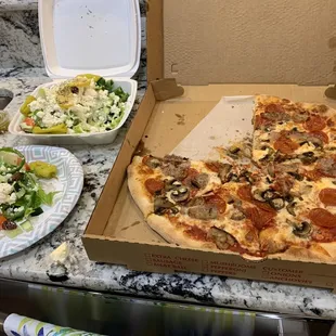 Pizza and Greek salad!