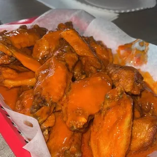 a basket of buffalo wings