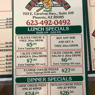 Front of menu