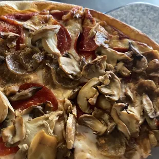 Pepperoni, sausage and mushroom deliciousness!