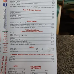 the menu for the restaurant